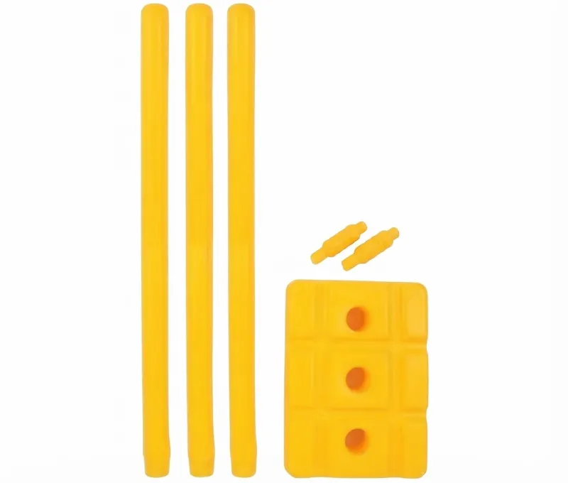 Durable Heavy-Duty Plastic Cricket Stump Set with Base and Bails (Yellow)