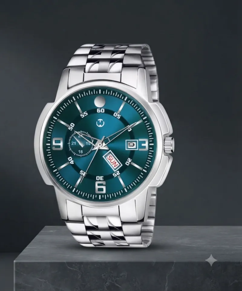 Silver Stainless Steel Chain Green Dial Analog Watch